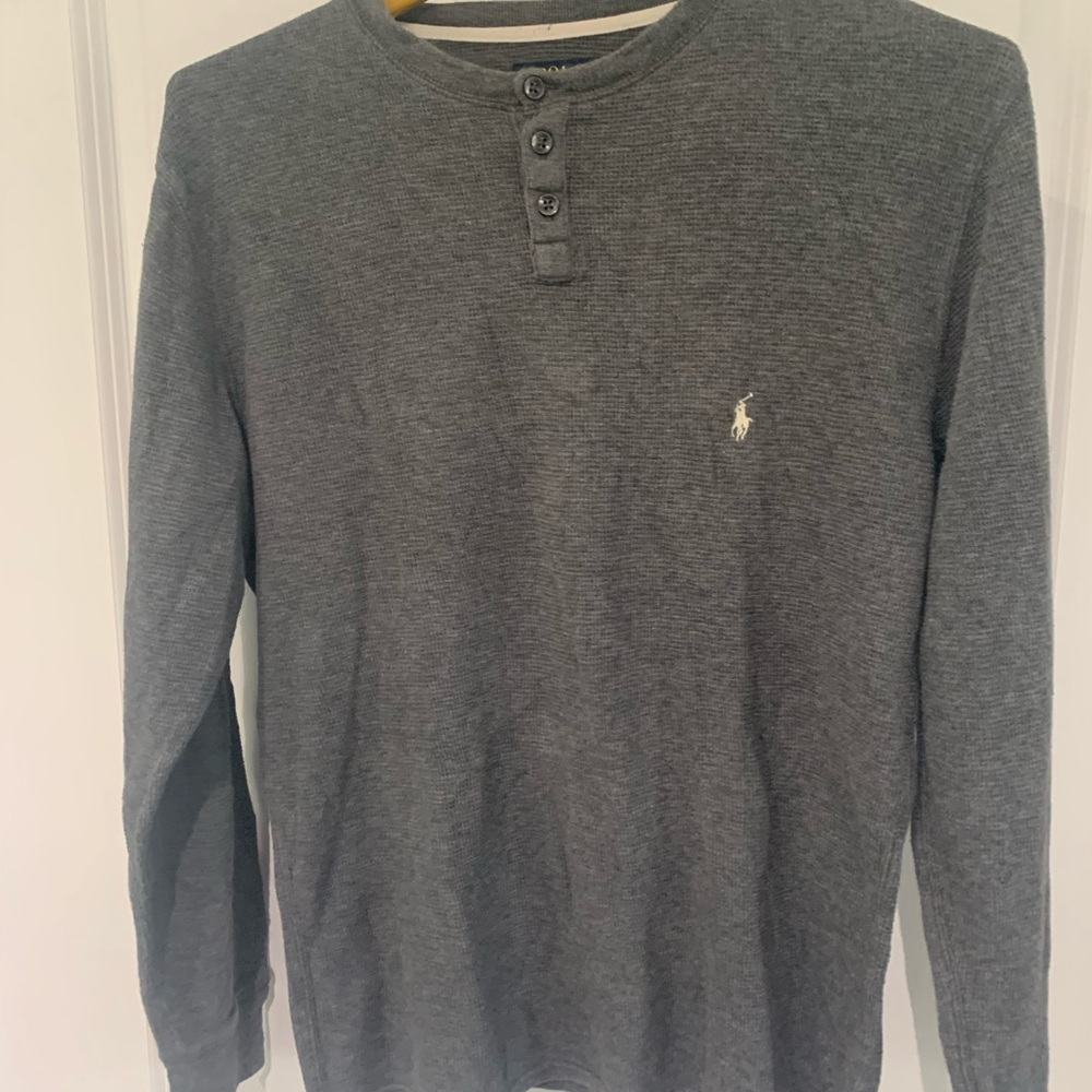Ralph Lauren Men's Long Sleeve Henley in Charcoal Gray with White Pony